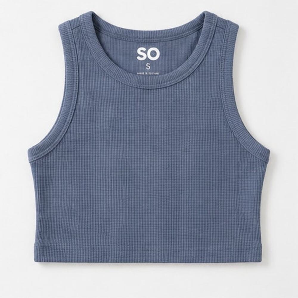 SO Gray Blue Waffle Knit Cropped Tank Top Women's Small NWOT